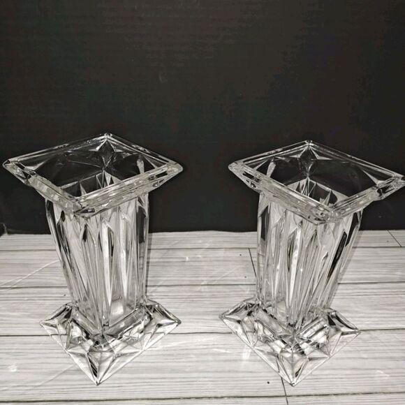 German PartyLite Quad Prism 7” Crystal Square Pedestal Pillar Candle Holder Vase - Picture 9 of 9